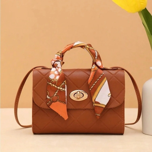 ⚠️Clearance Brown Silk Scarf Handle Crossbody Bag - Picture 1 of 6